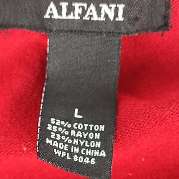 Alfani Red Ruched 3/4 Sleeve Beaded Front Cotton Blend Tunic Sweater Size Large - Picture 10 of 11